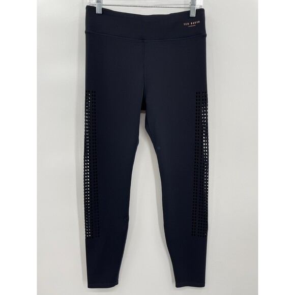 TED BAKER Fit to a T Laser Cut Dark Navy Blue Perforated Leggings Size M - Picture 3 of 9